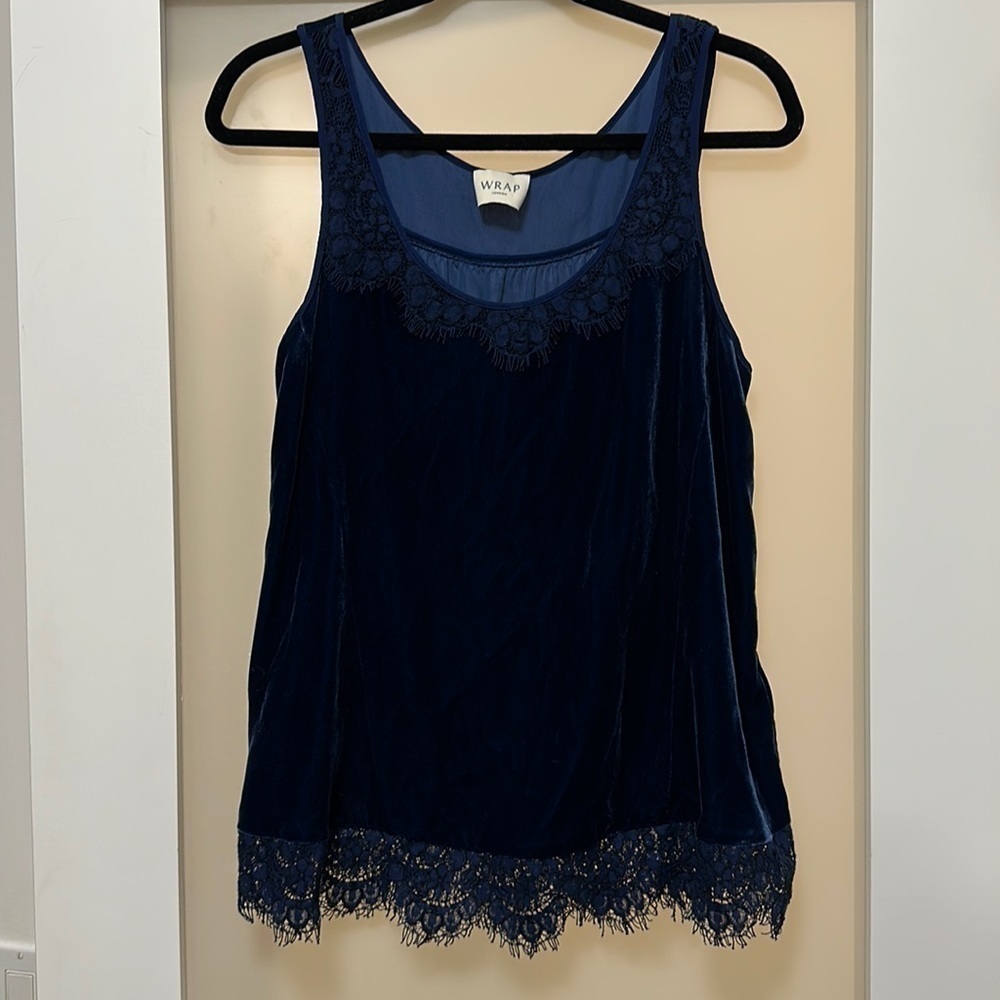 Wrap London Gorgeous navy velvet lace tank size 8